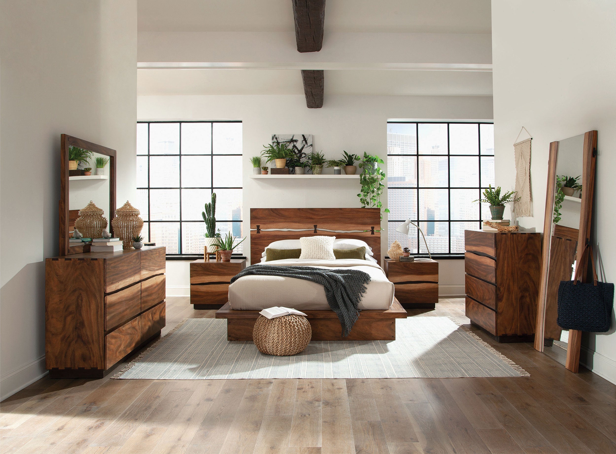 Winslow Wood Panel Bed Smokey Walnut and Coffee Bean