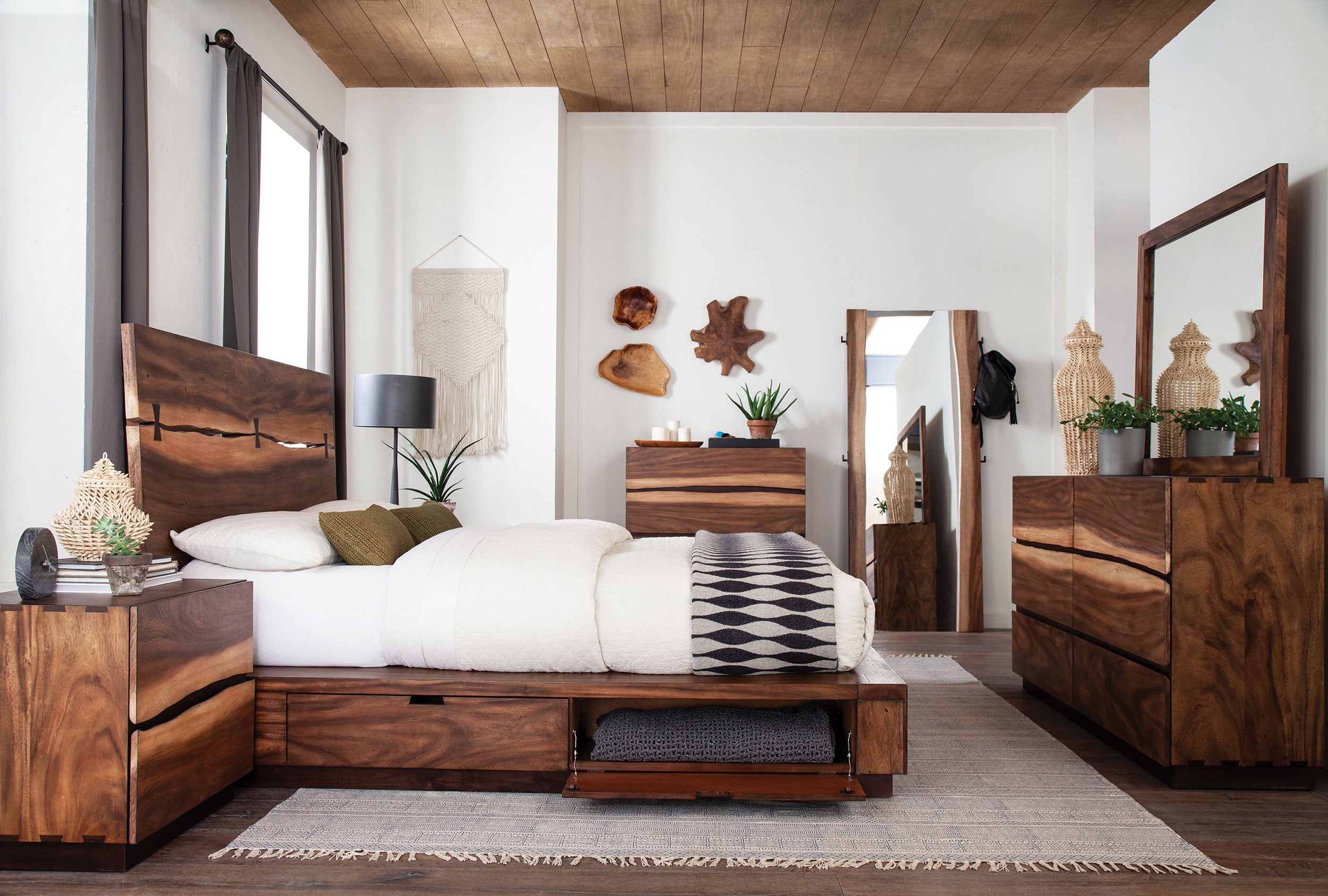 Winslow Wood Storage Panel Bed Smokey Walnut