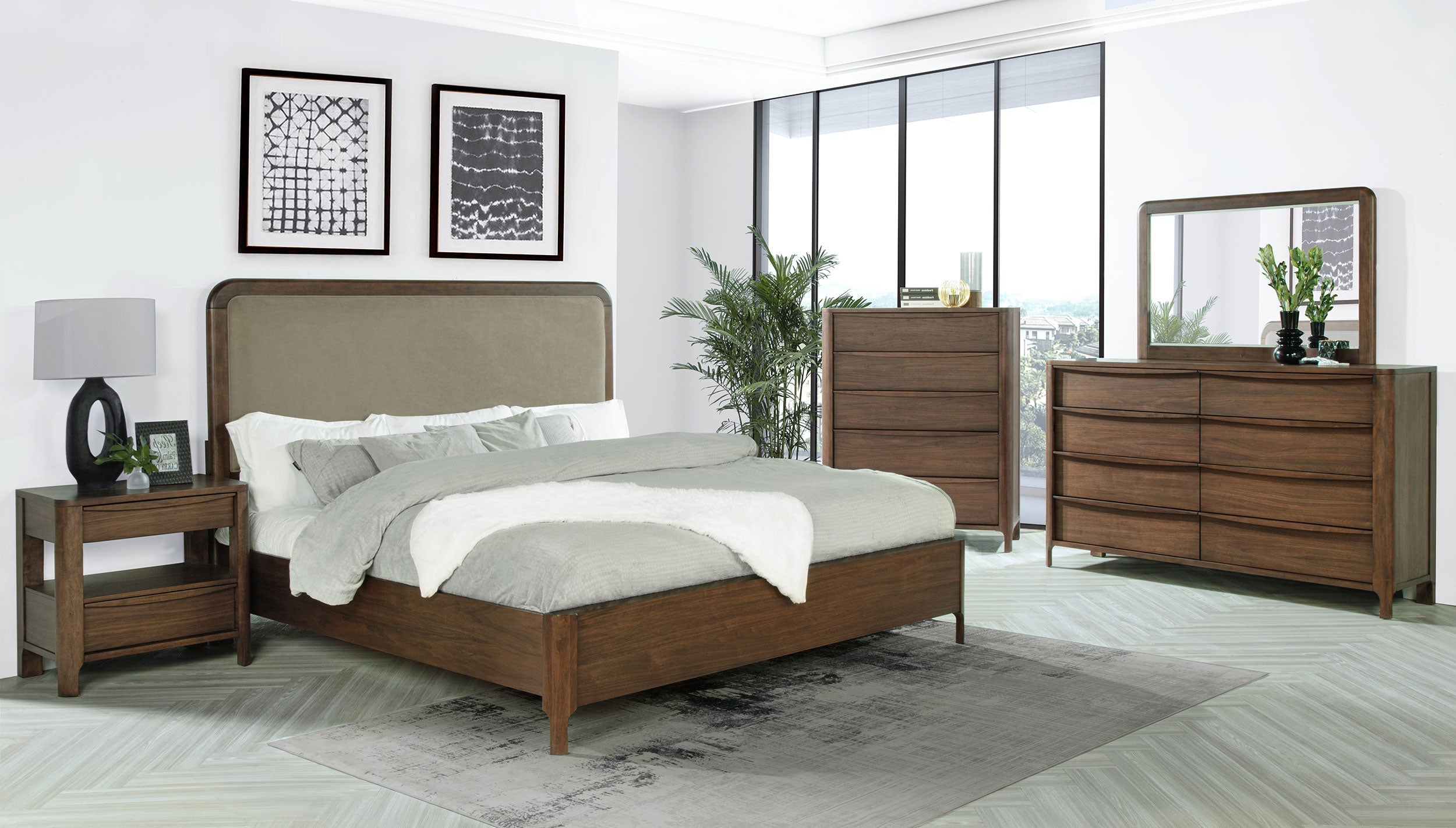 Maderia 57-inch Upholstered Panel Bed Walnut