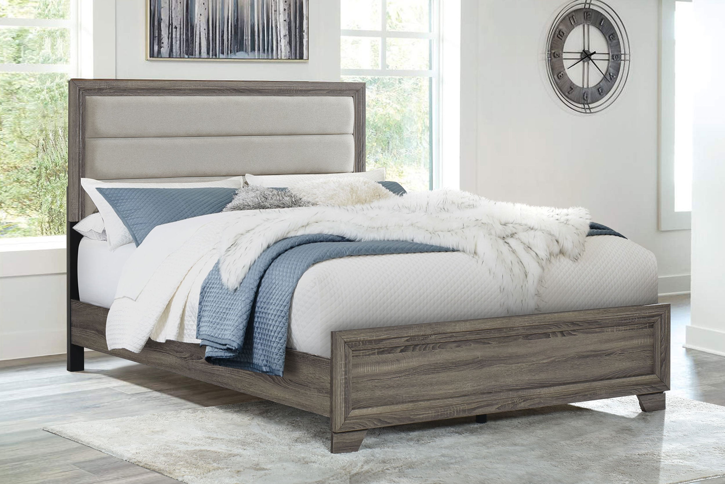 Wright 52-inch Upholstered Bed Brown Oak