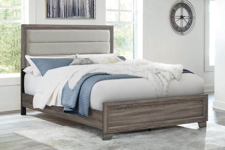 Wright 52-inch Upholstered Bed Brown Oak