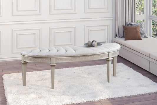 Evangeline Curved Fabric Upholstered Bench Silver Oak