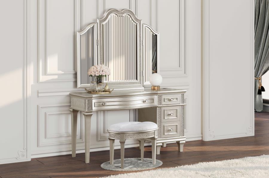 Evangeline Tri-Fold Vanity Mirror Silver Oak