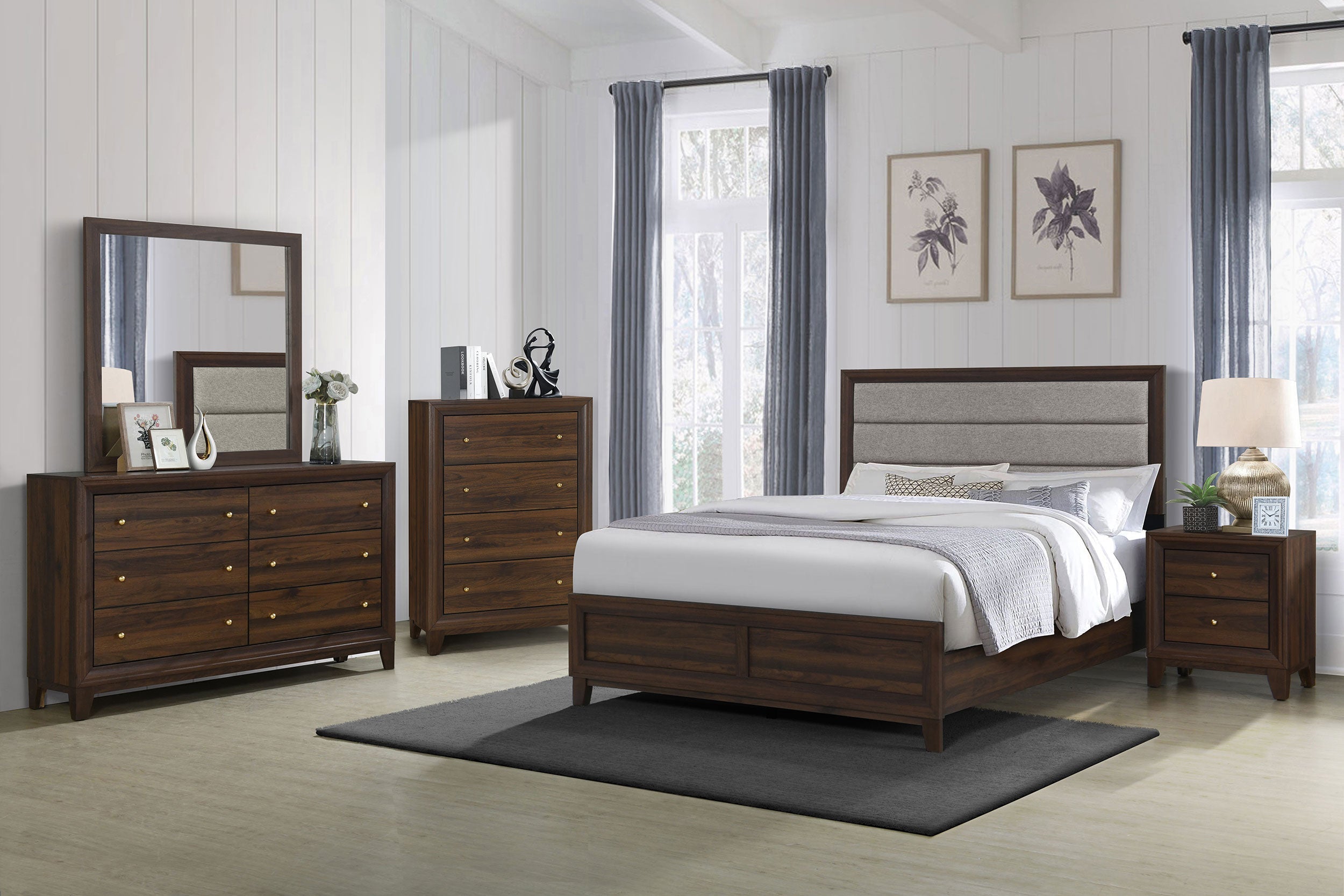 Welsley 50-inch Upholstered Bed Walnut