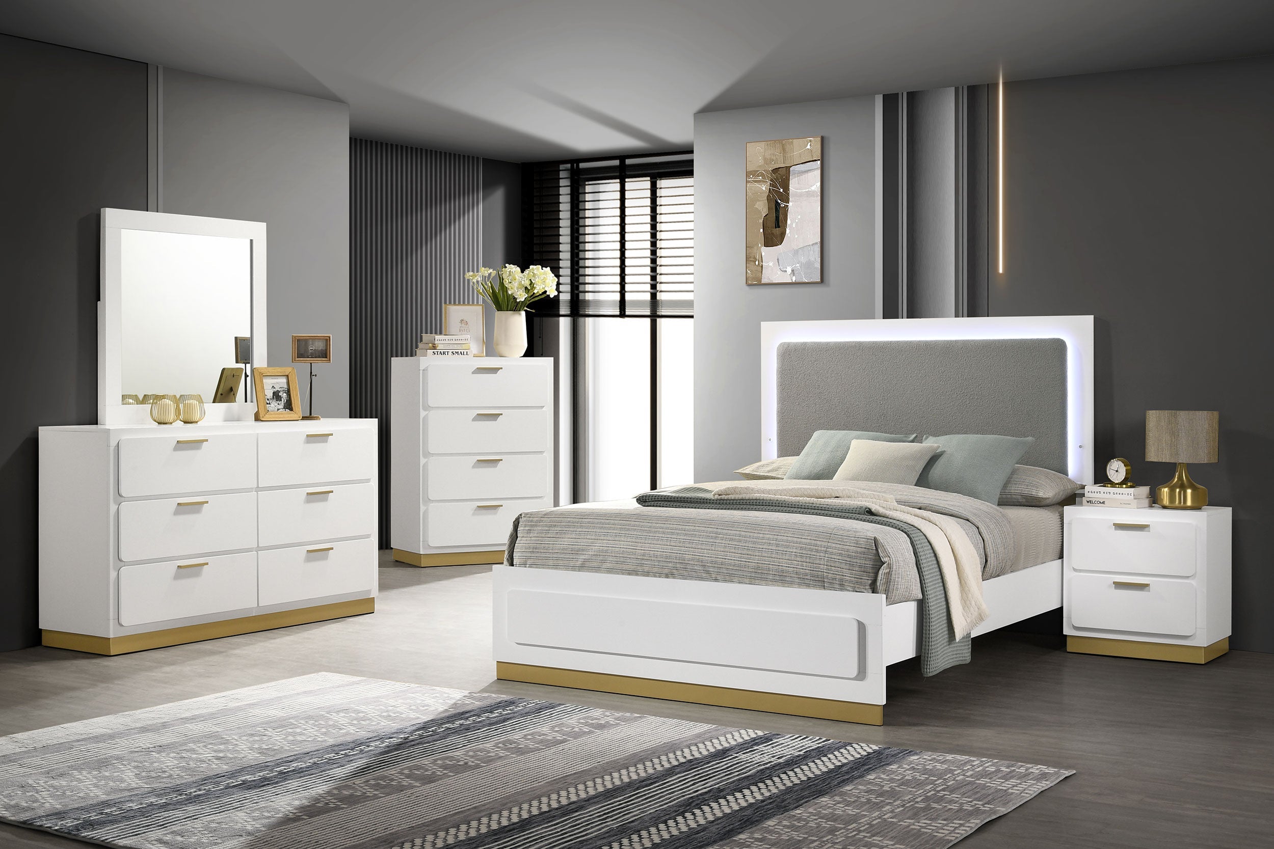 Caraway Wood LED Panel Bed