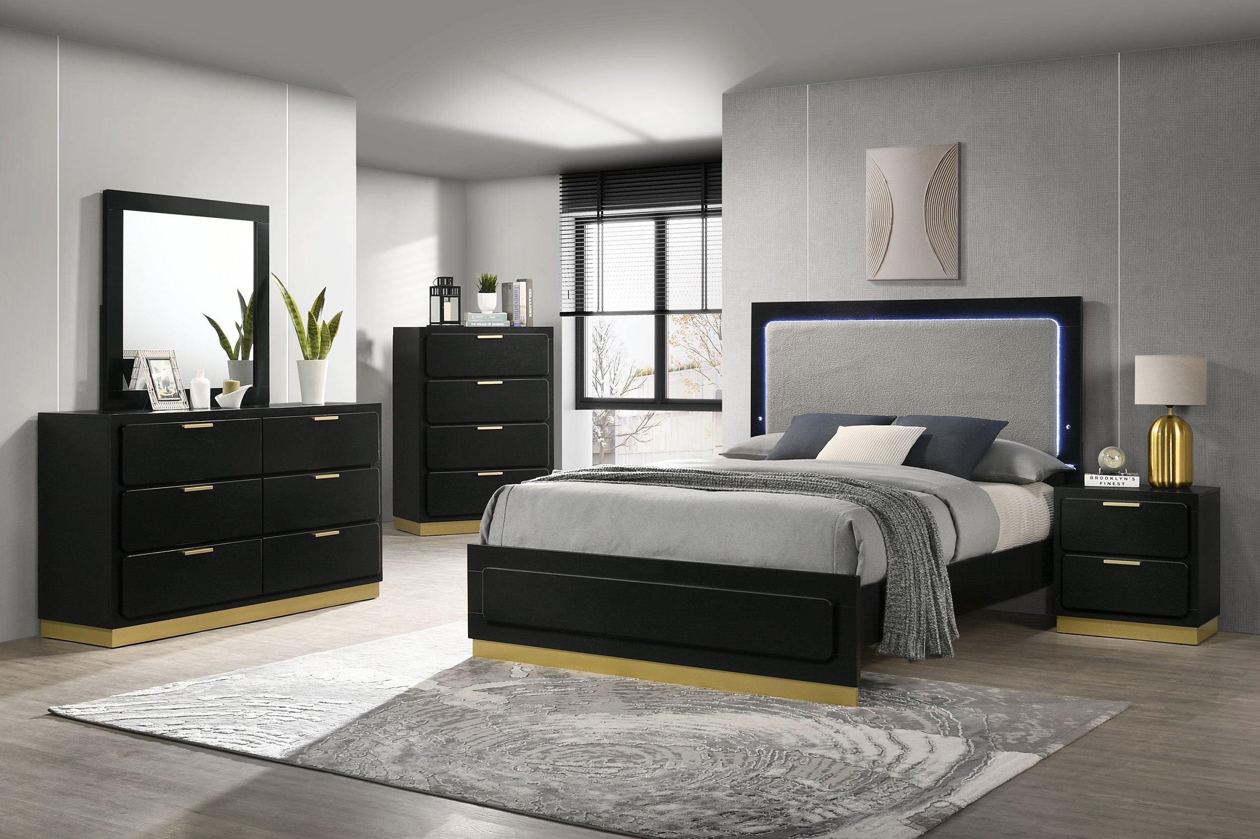 Caraway Wood LED Panel Bed