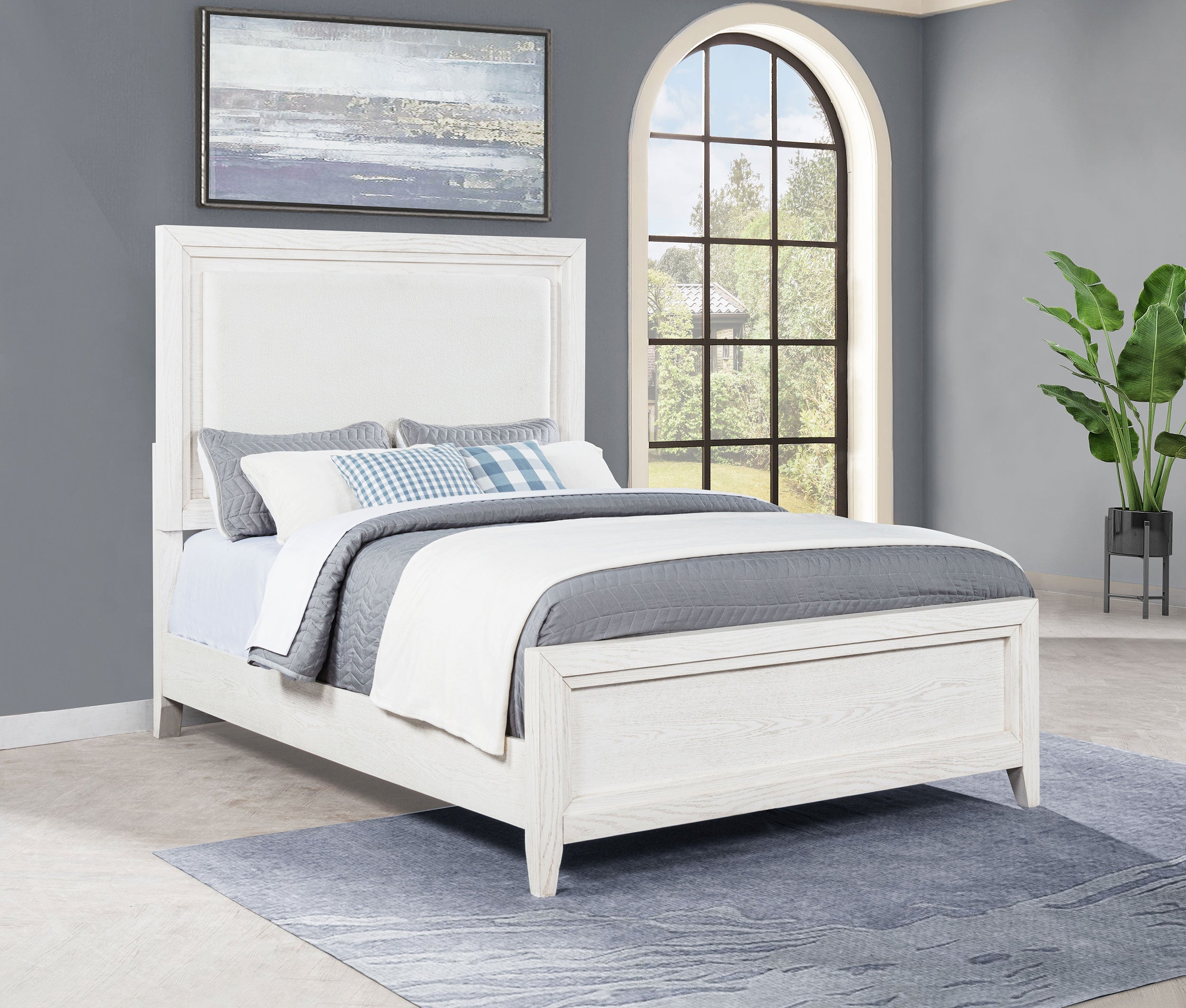 Marielle Upholstered Panel Bed Distressed