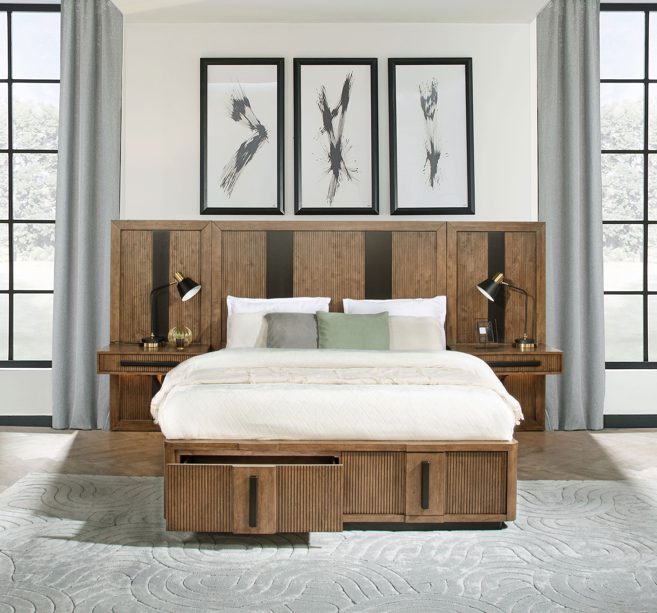 Terrace Wall Panel Storage Bed Ash Brown