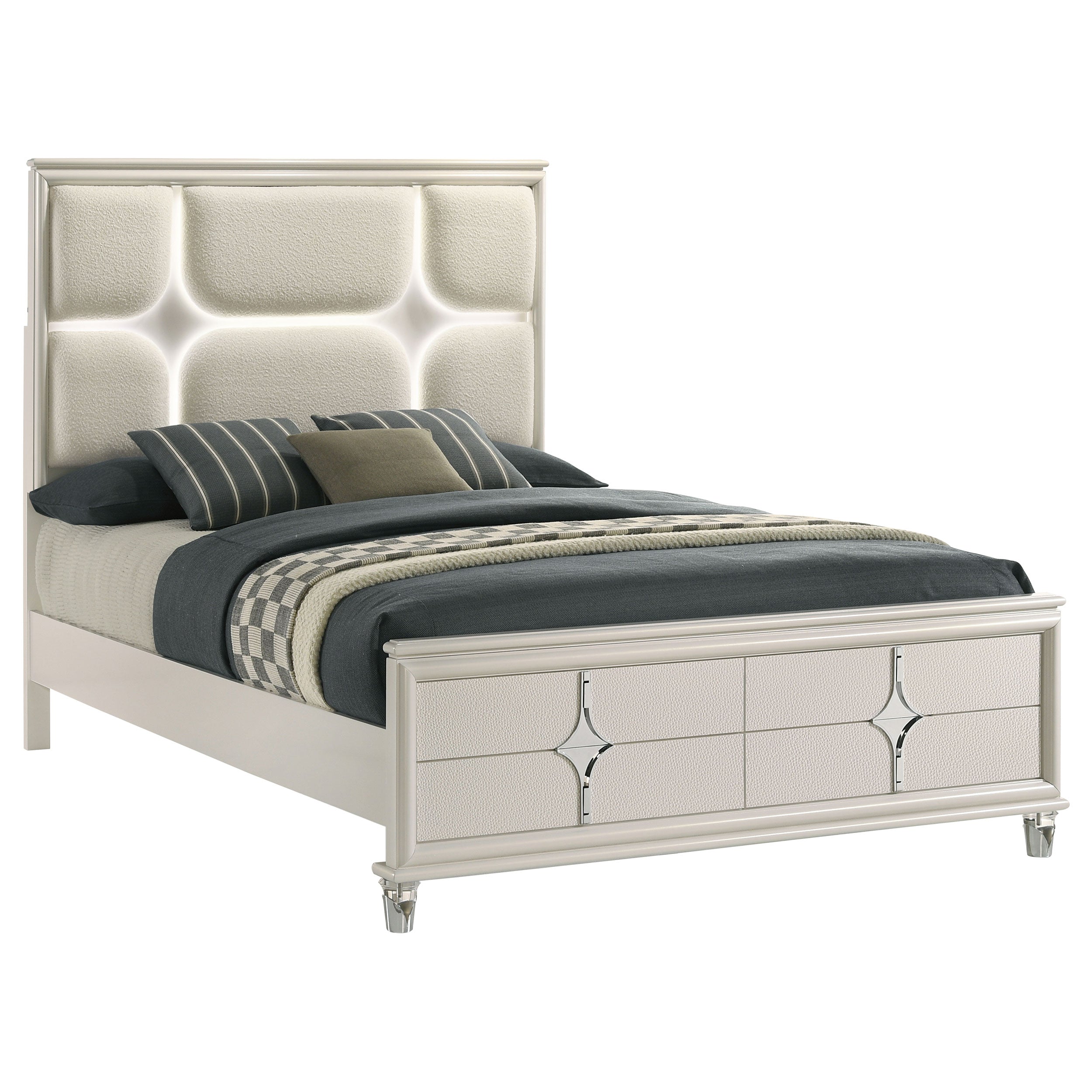 Olivia Panel Bed LED Headboard Pearl