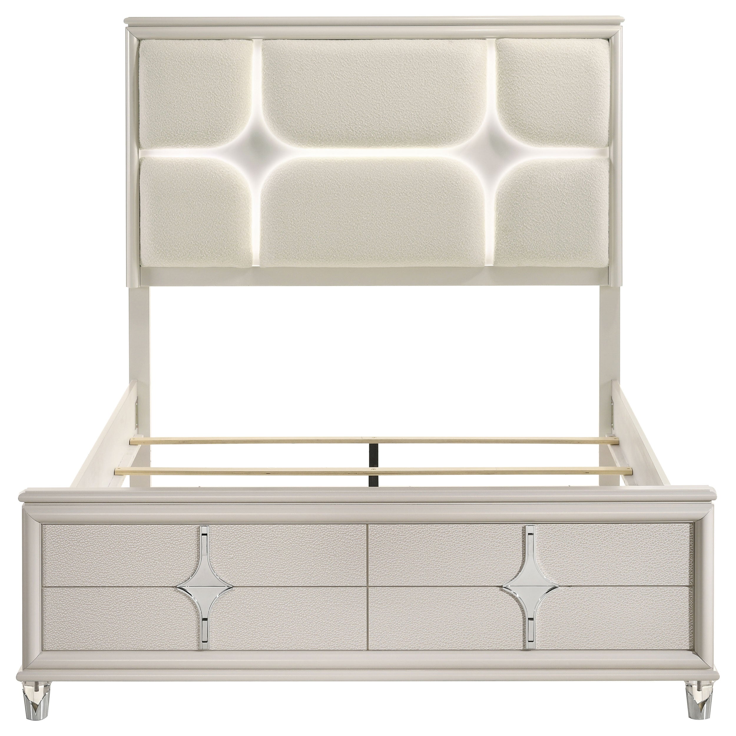 Olivia Panel Bed LED Headboard Pearl
