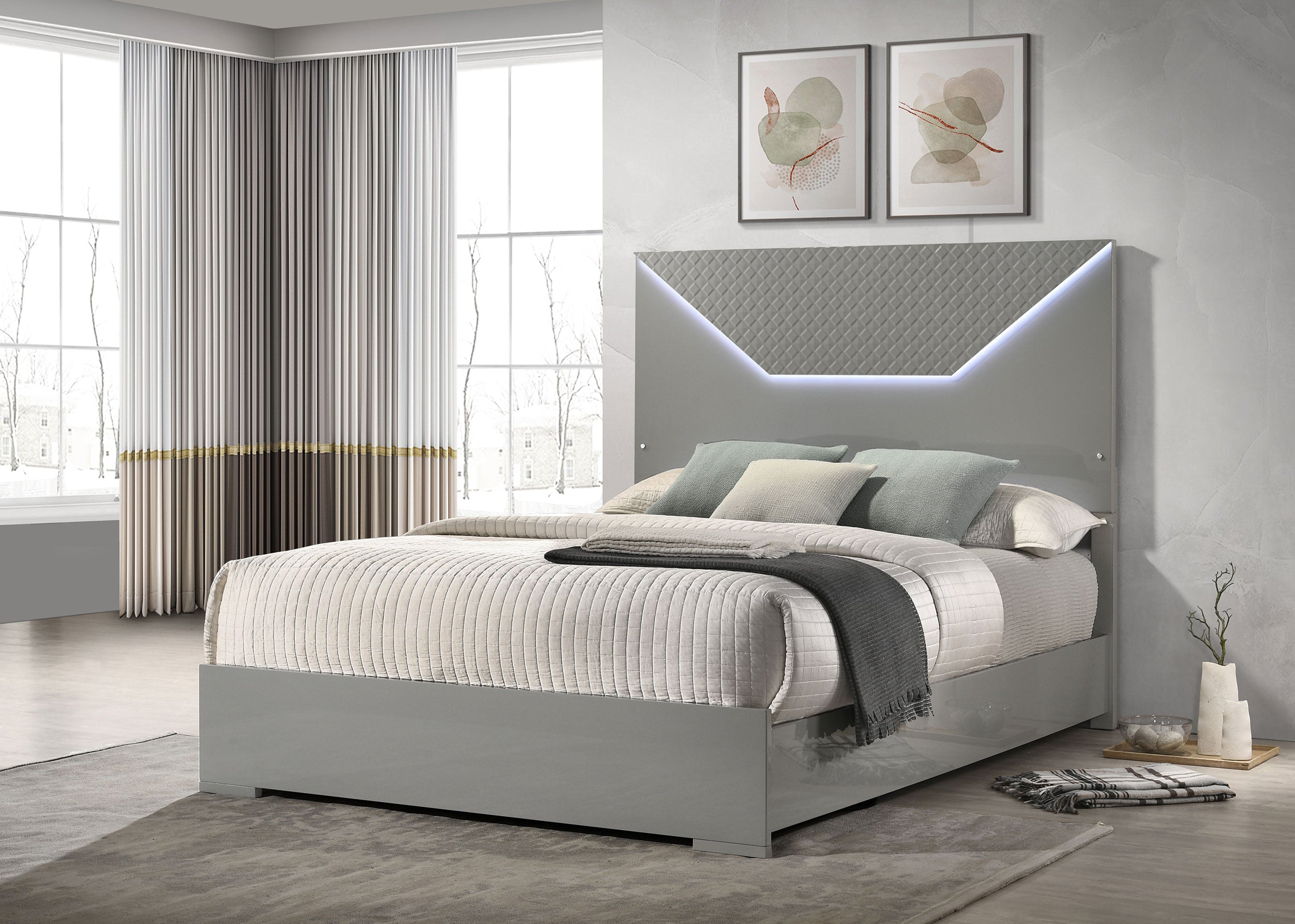 Ives Panel Bed LED Headboard High Gloss