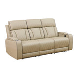 Beige Breathing Leather 3-Piece Living Room Recliner Sofa set