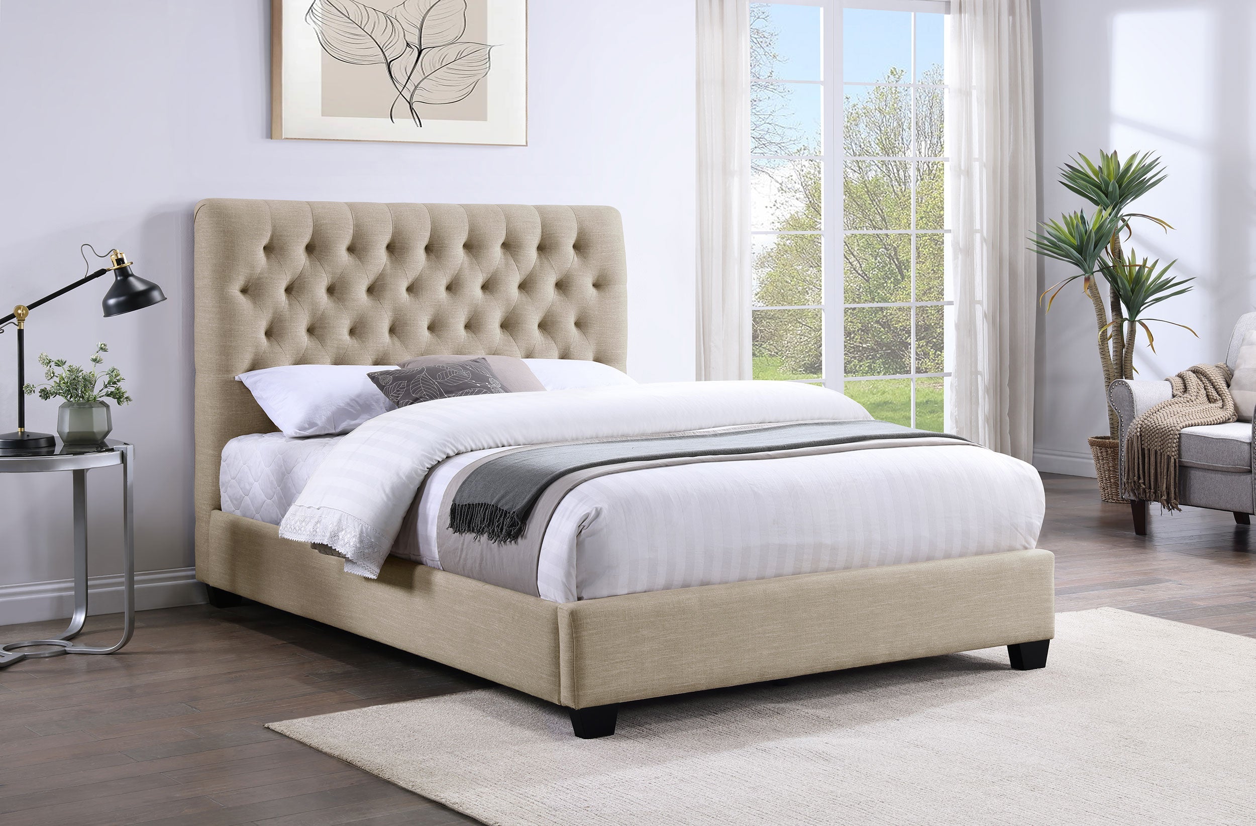 Chloe Upholstered Panel Bed Oatmeal