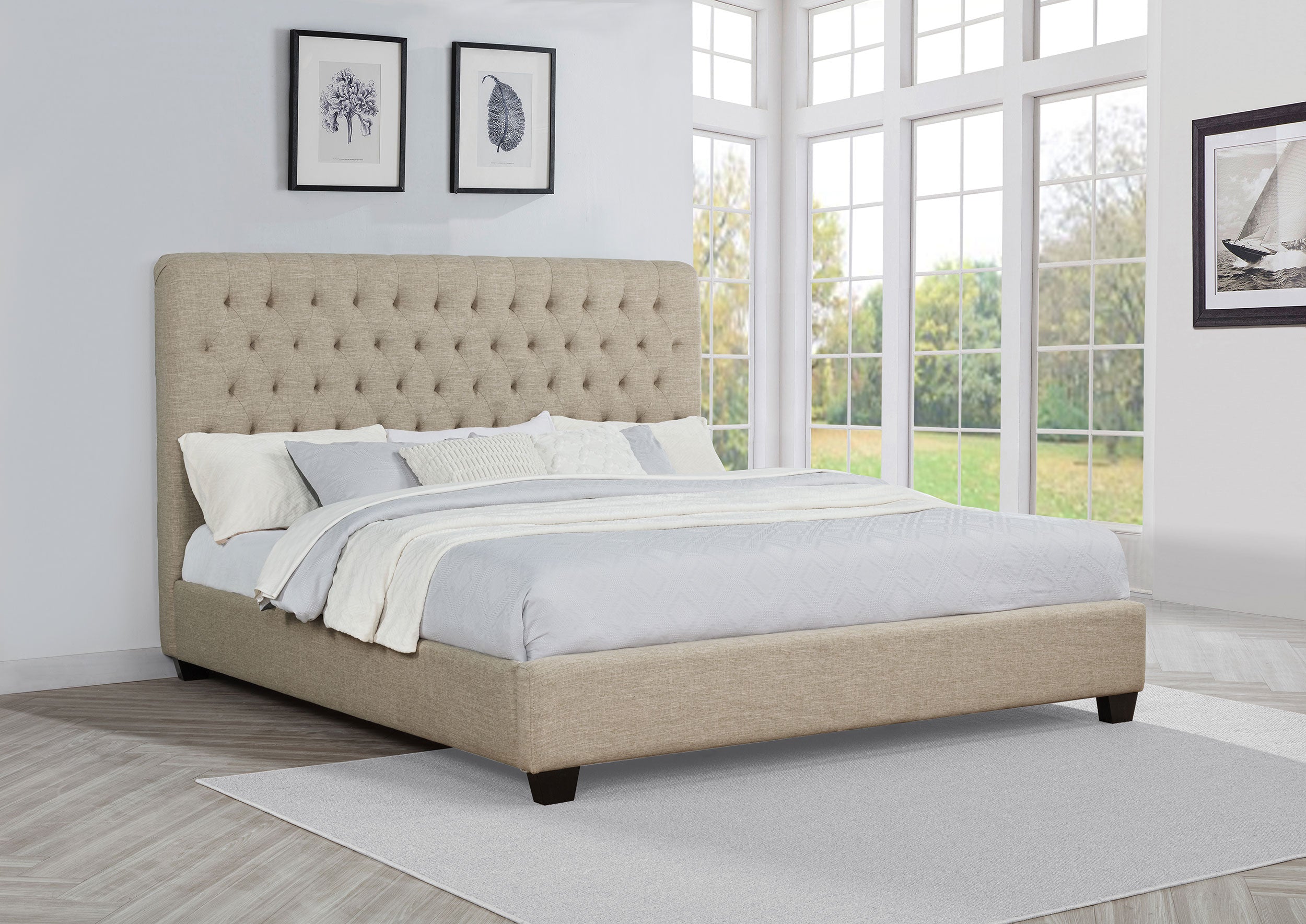 Chloe Upholstered Panel Bed Oatmeal