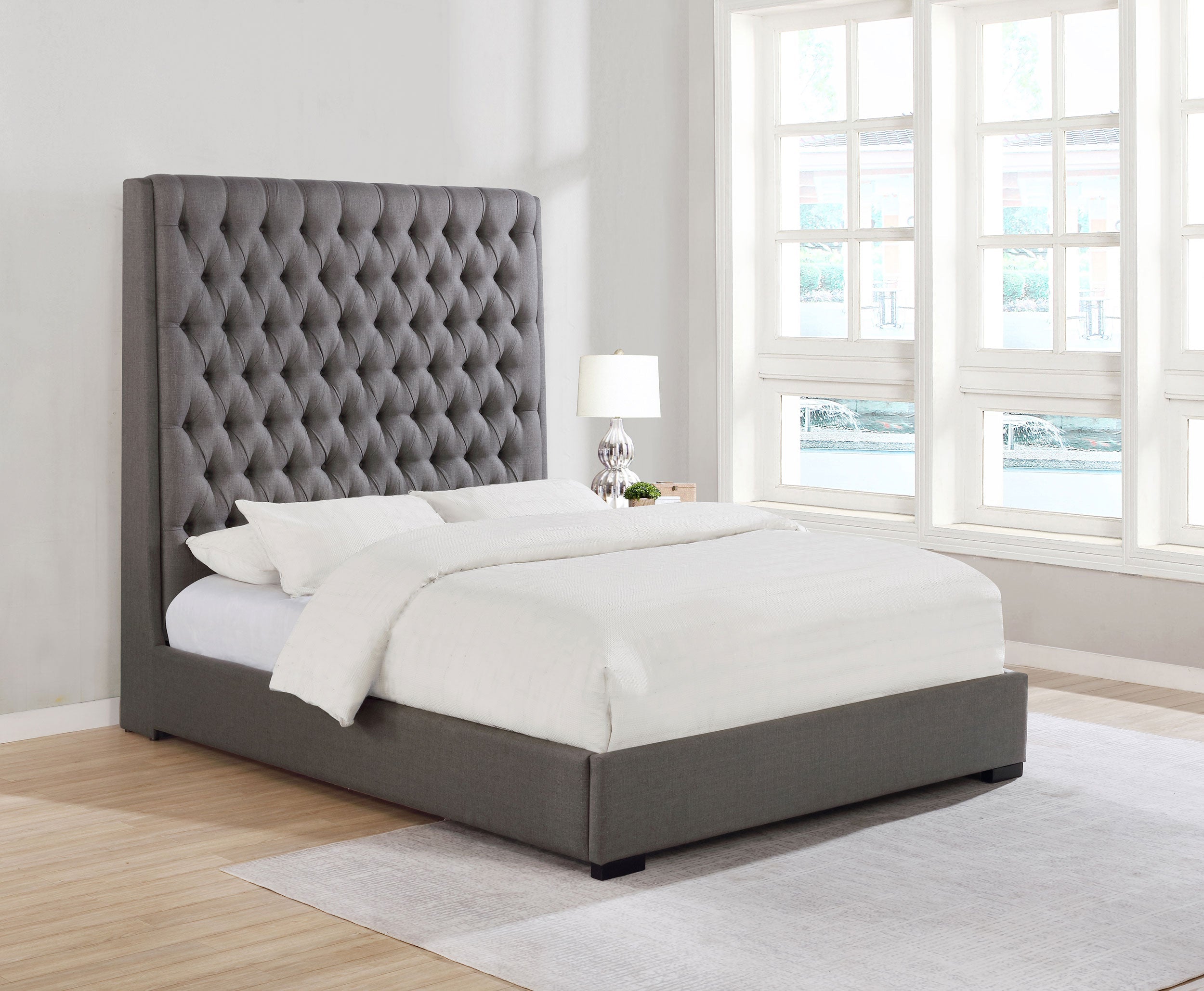 Camille Upholstered Panel Bed Grey