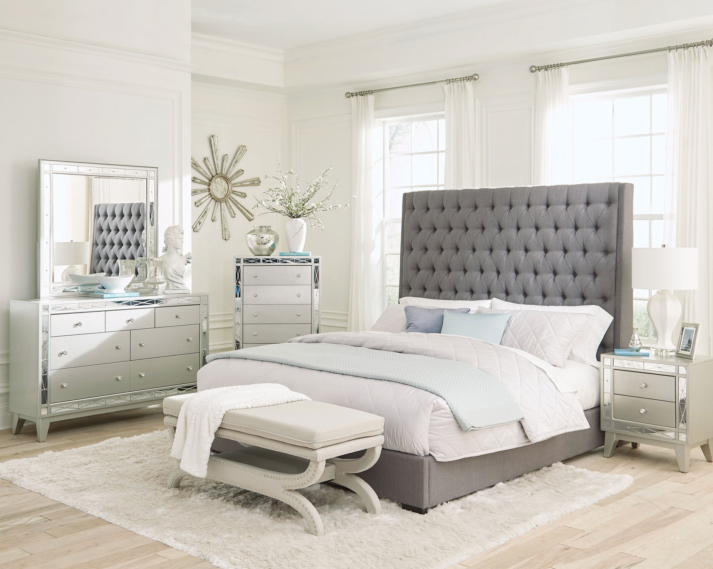 Camille Upholstered Panel Bed Grey