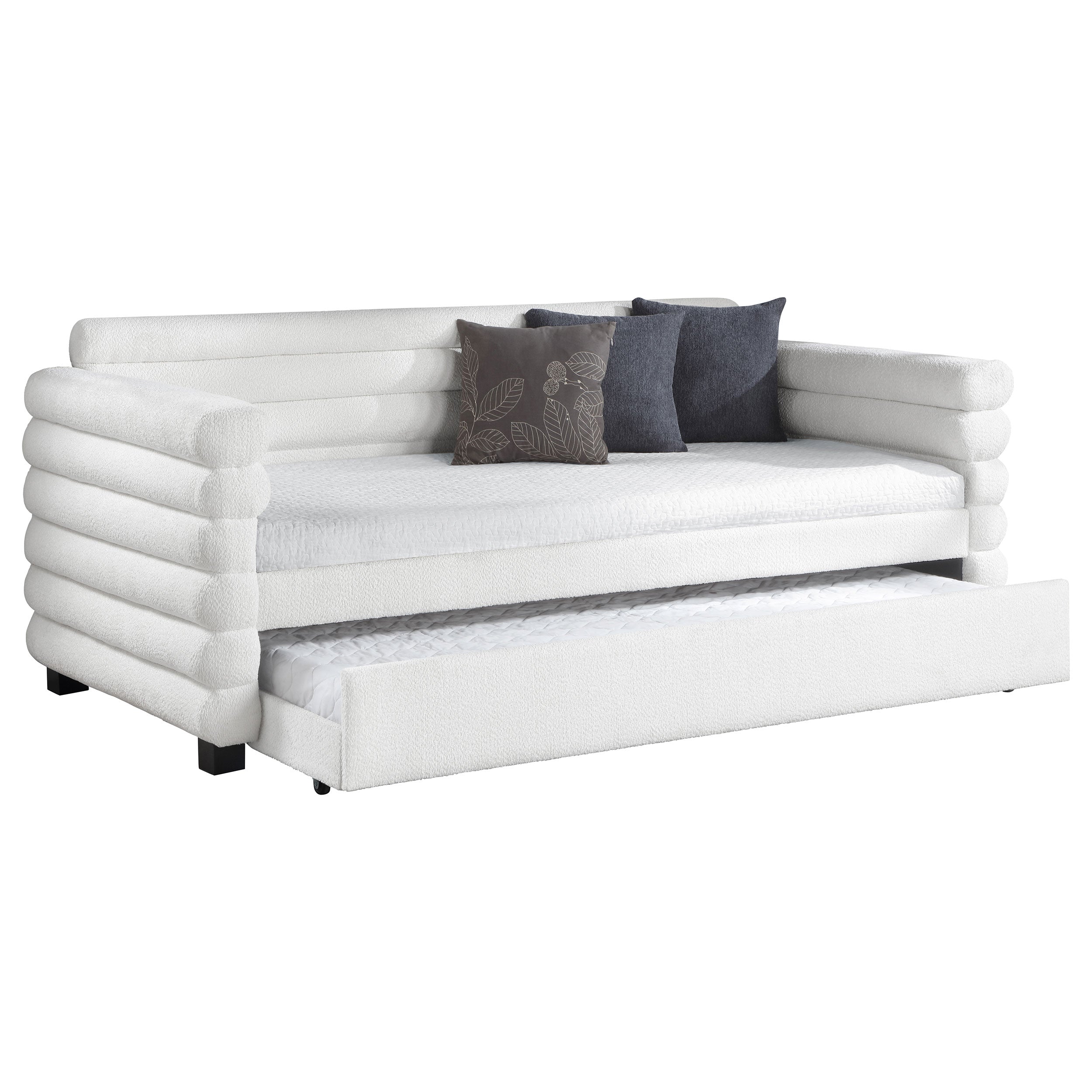 Patricia Boucle Upholstered Twin Day Bed with Trundle