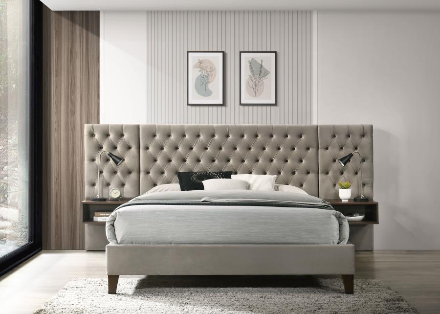 Marley Upholstered Wall Panel Bed Light Brown