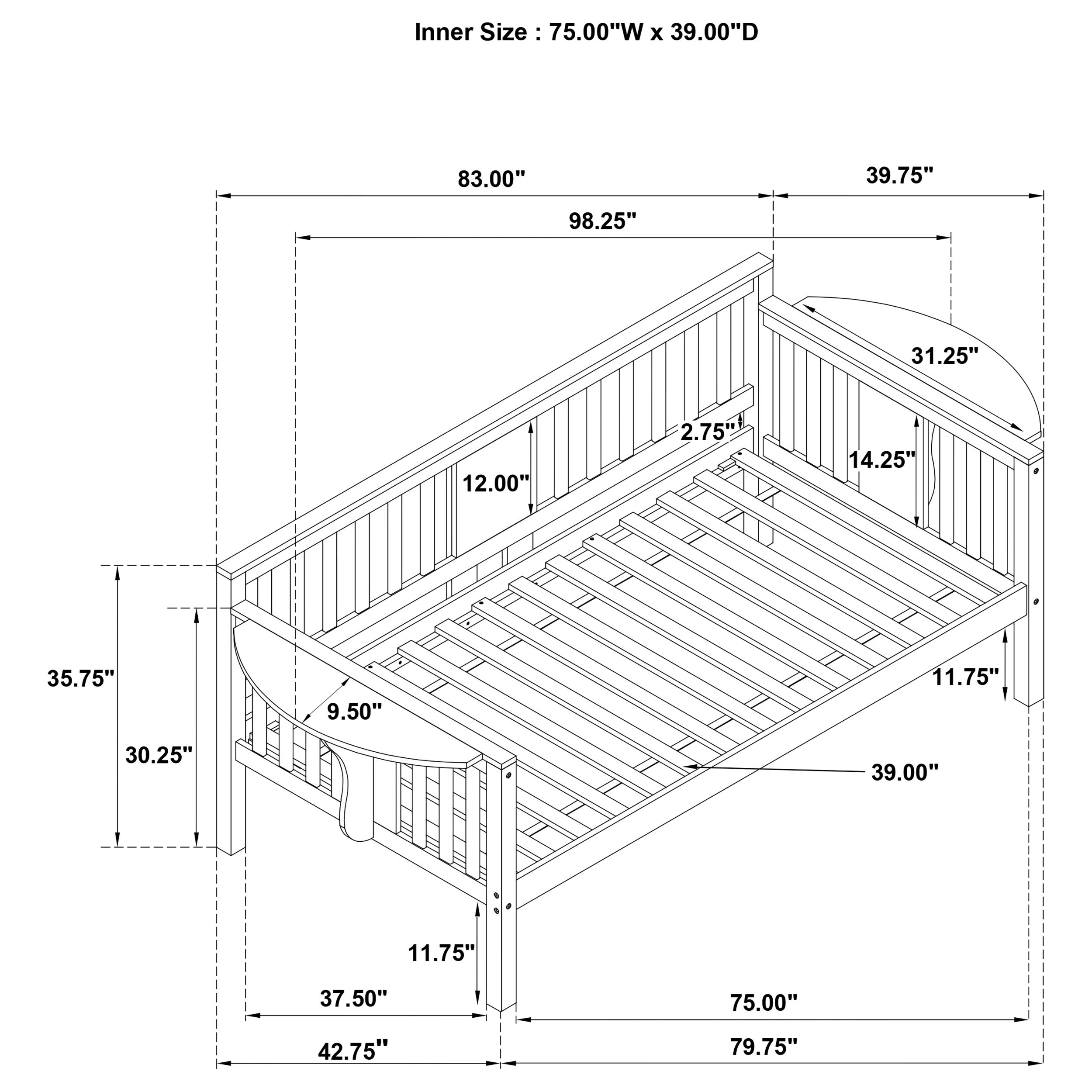 Bethany Wood Twin Daybed with Drop-down Tables