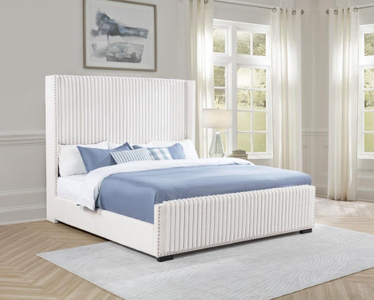 Natasha 65-inch Upholstered Wingback Bed Cream