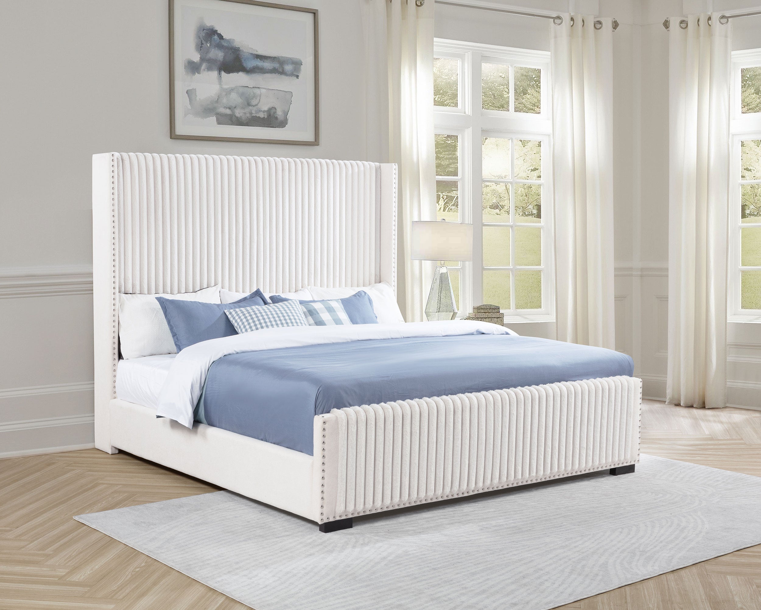 Natasha 65-inch Upholstered Wingback Bed Cream