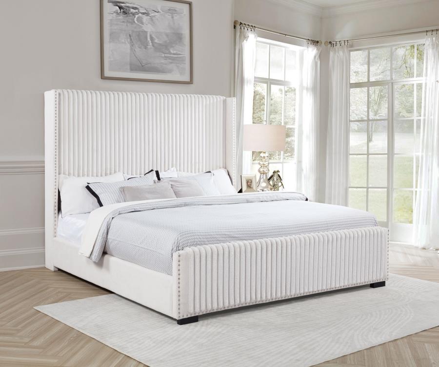 Natasha 65-inch Upholstered Wingback Bed Cream