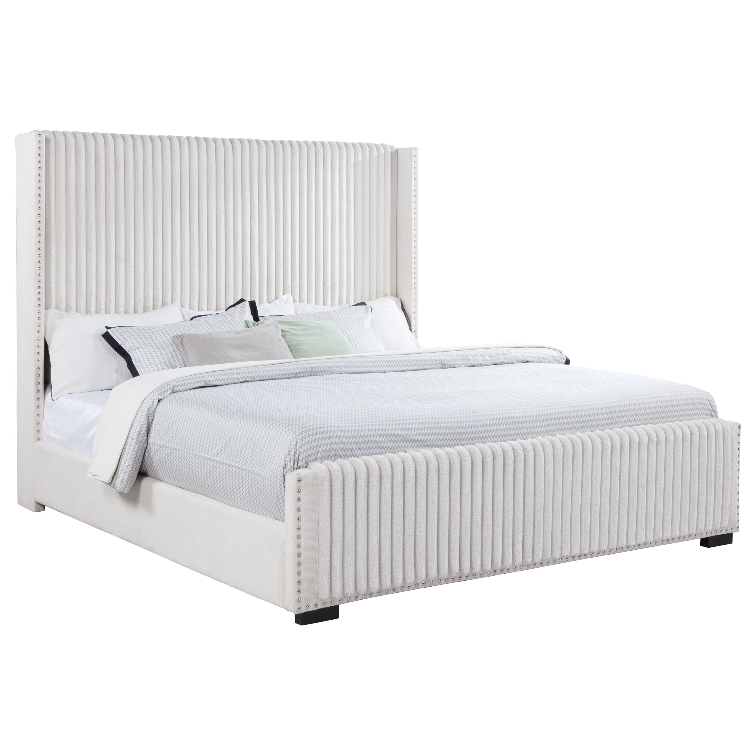 Natasha 65-inch Upholstered Wingback Bed Cream