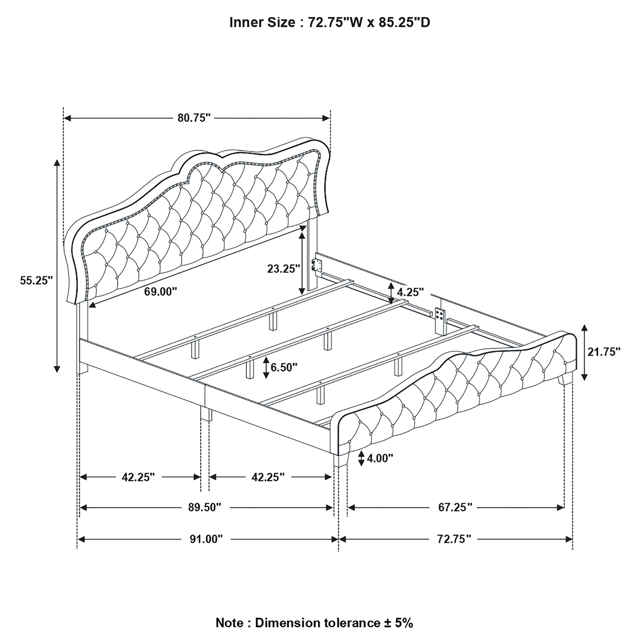 Bella Upholstered Panel Bed Grey