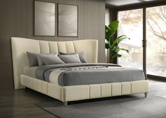 Evelyn Upholstered Panel Platform Bed Ivory