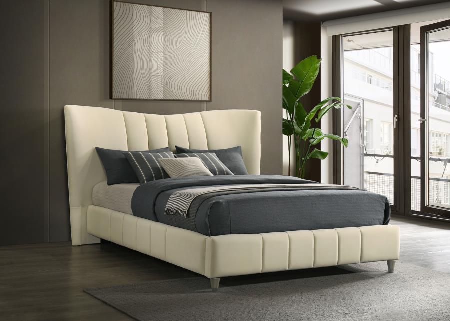 Evelyn Upholstered Panel Platform Bed Ivory