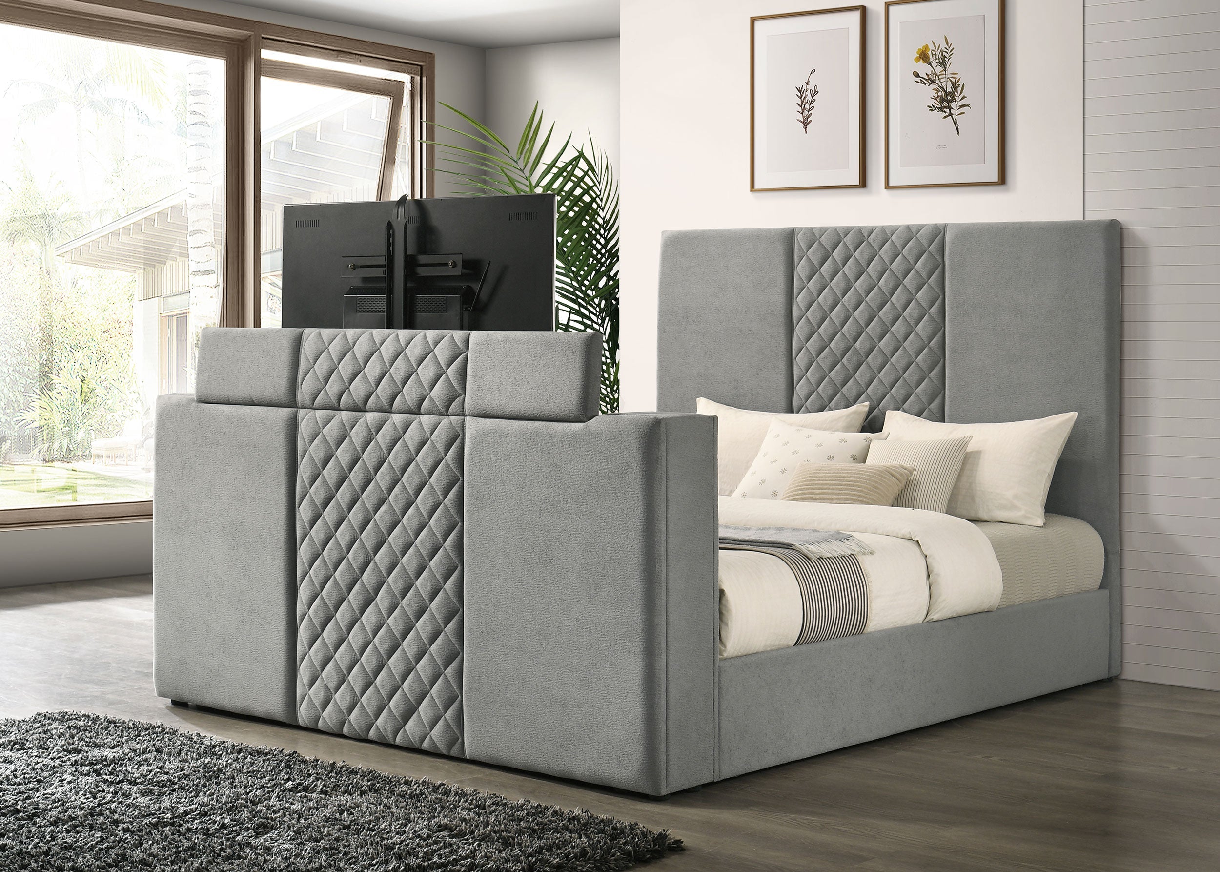 Tara 61-inch Upholstered Panel TV Bed Grey