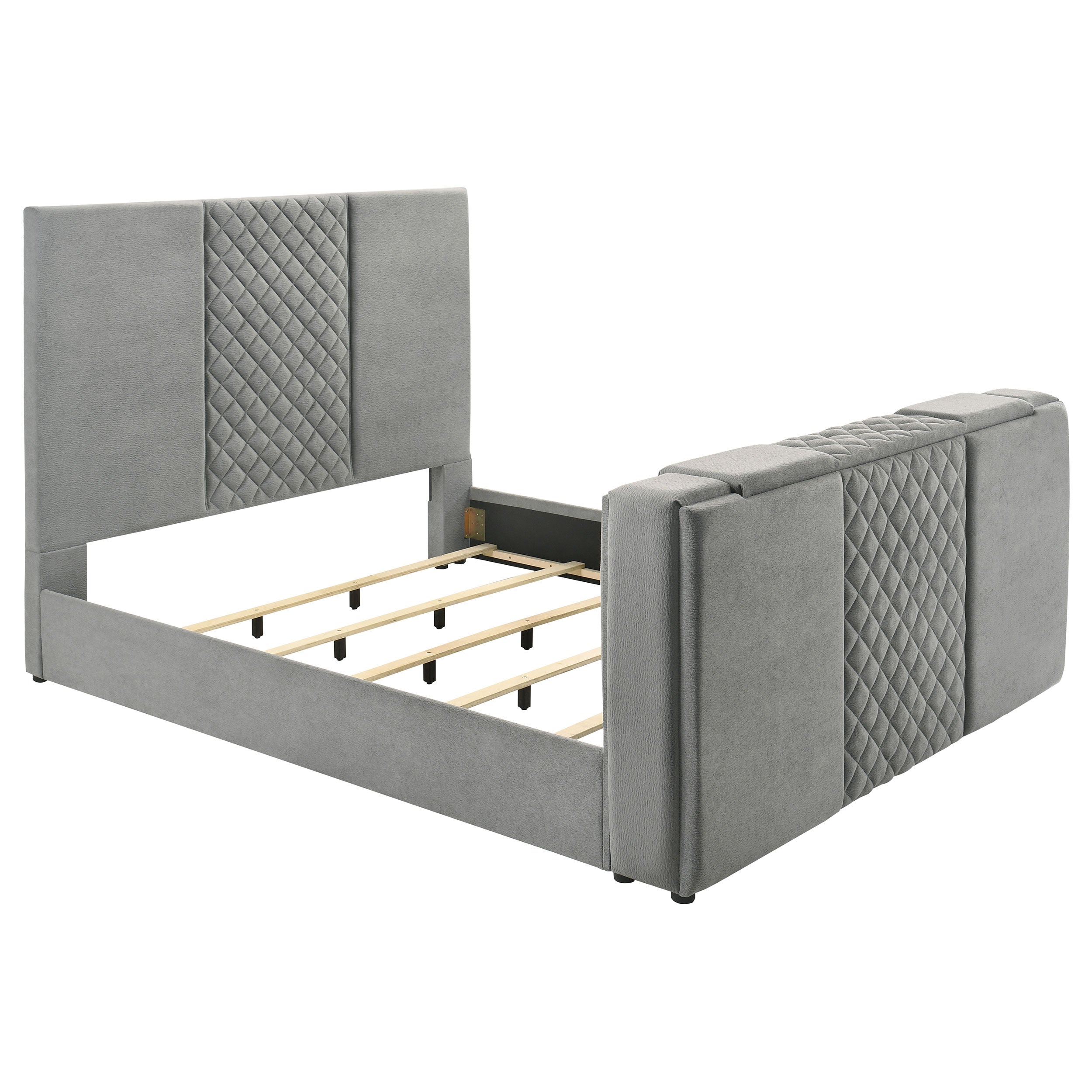 Tara 61-inch Upholstered Panel TV Bed Grey