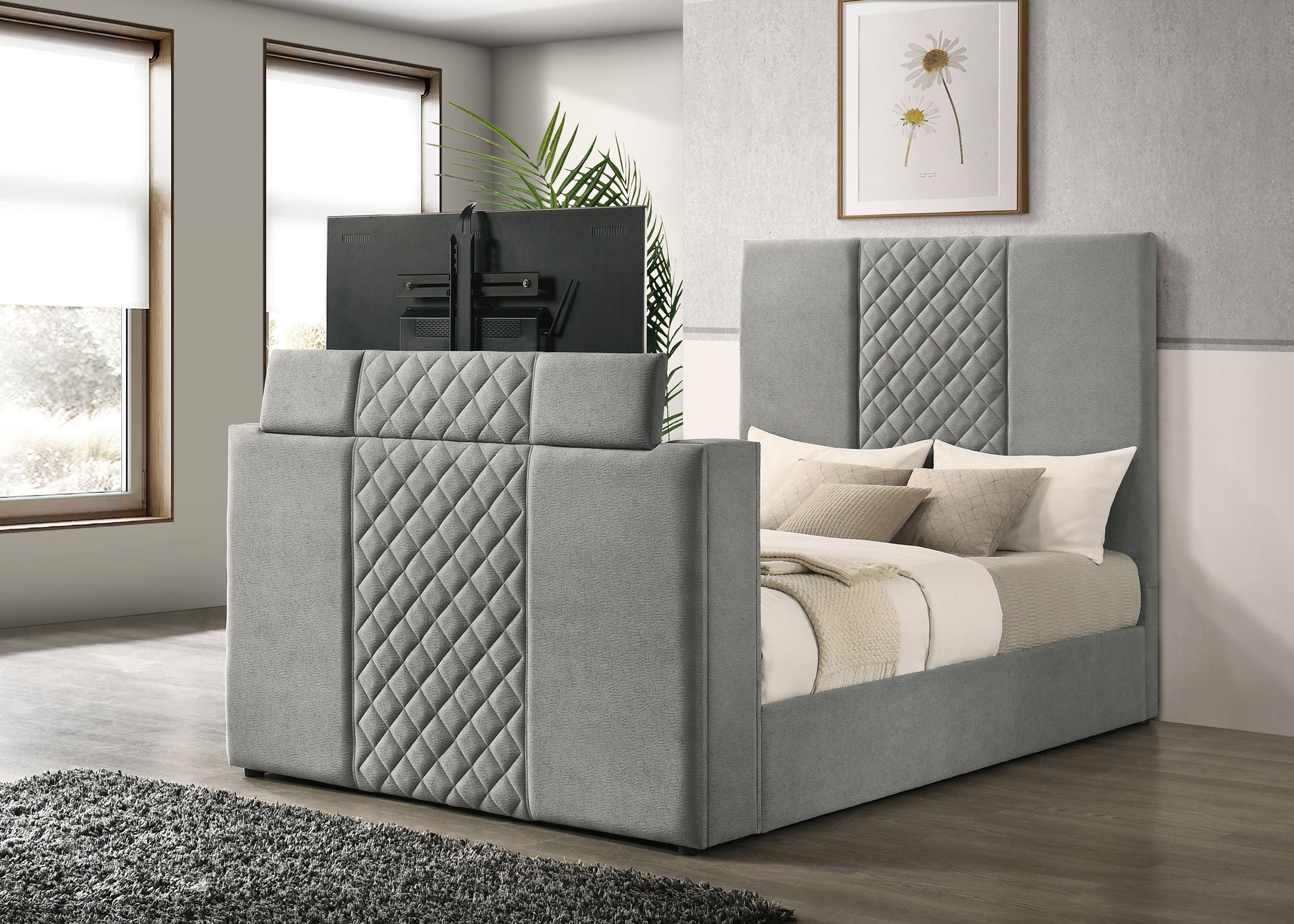 Tara 61-inch Upholstered Panel TV Bed Grey