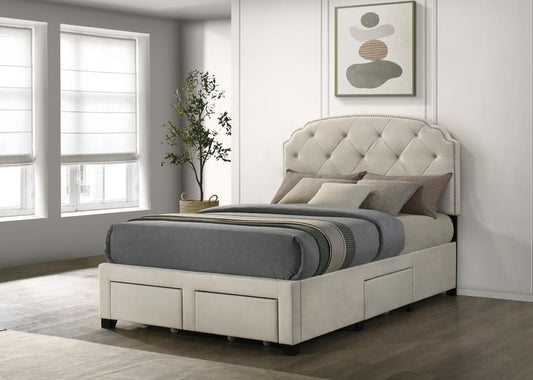 Marianna 4-drawer Upholstered Storage Bed Cream