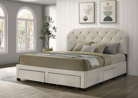 Marianna 4-drawer Upholstered Storage Bed Cream