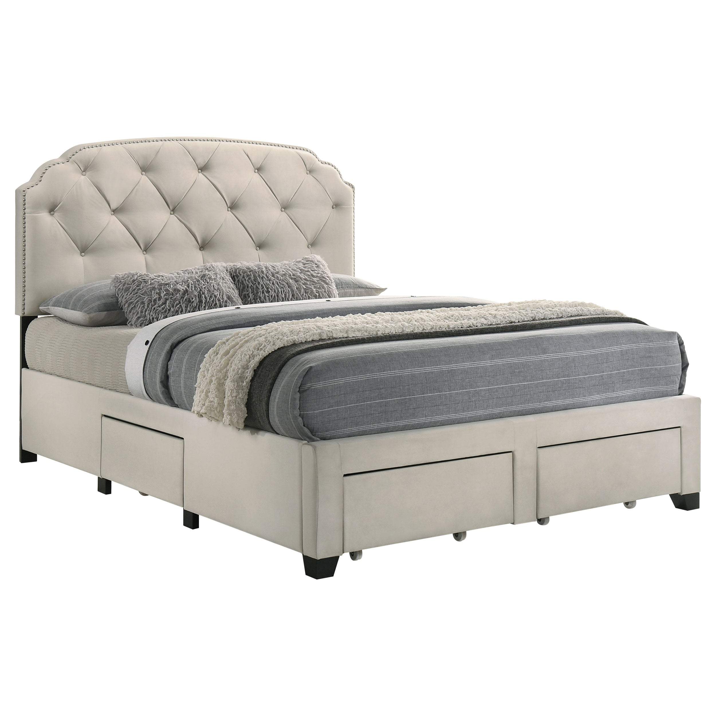 Marianna 4-drawer Upholstered Storage Bed Cream