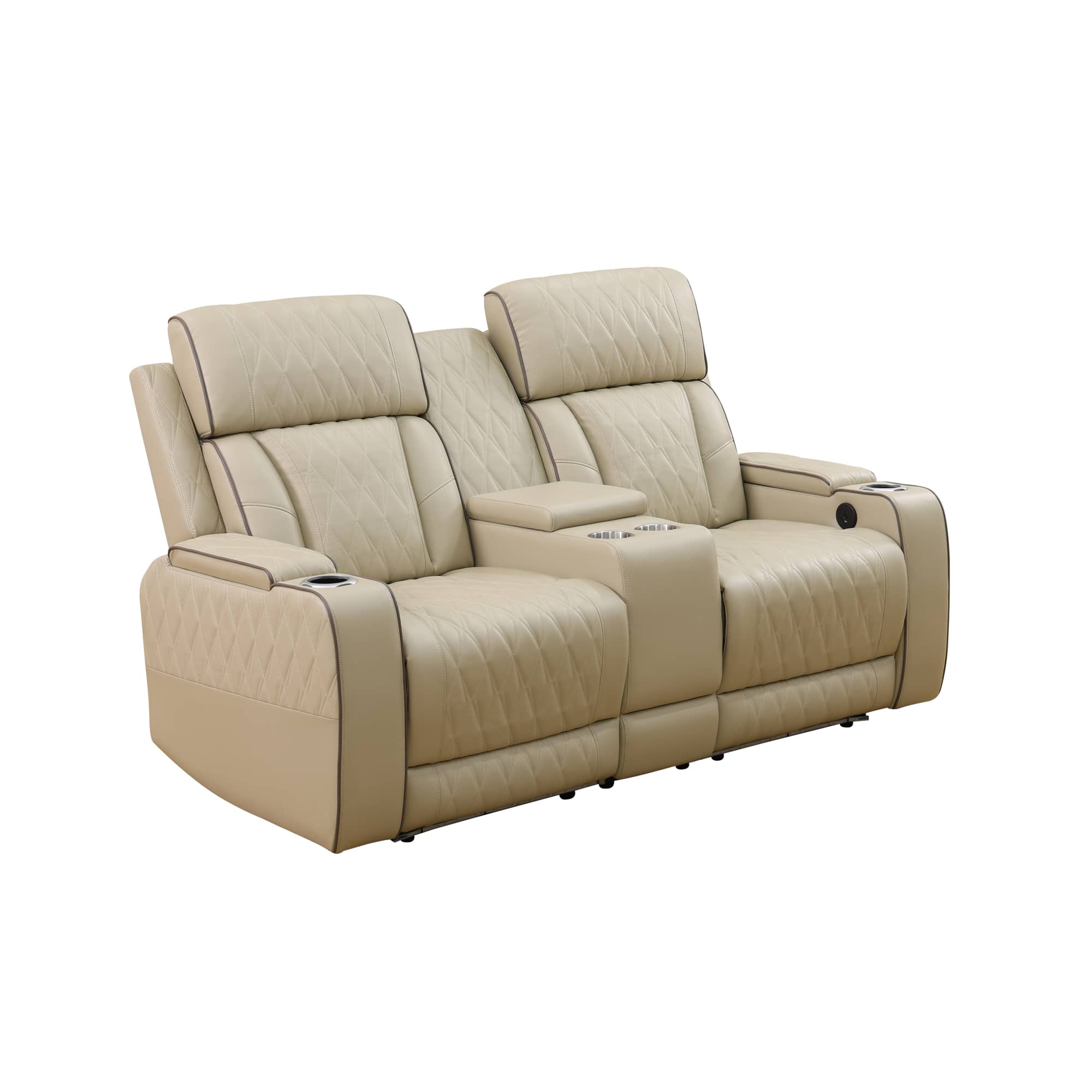Beige Breathing Leather 3-Piece Living Room Recliner Sofa set