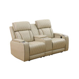 Beige Breathing Leather 3-Piece Living Room Recliner Sofa set