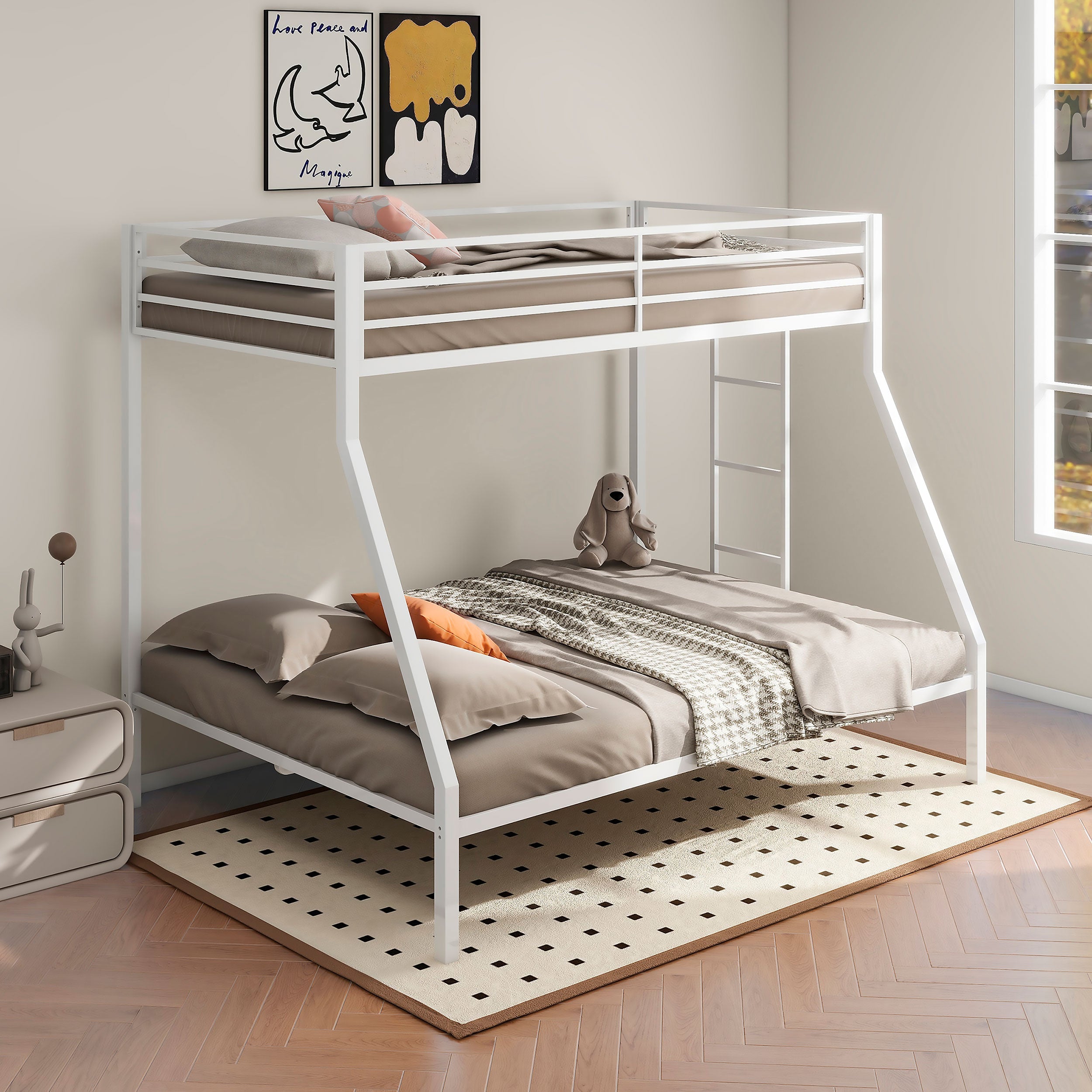 Alevera Metal Twin Over Twin Bunk Bed with Ladder
