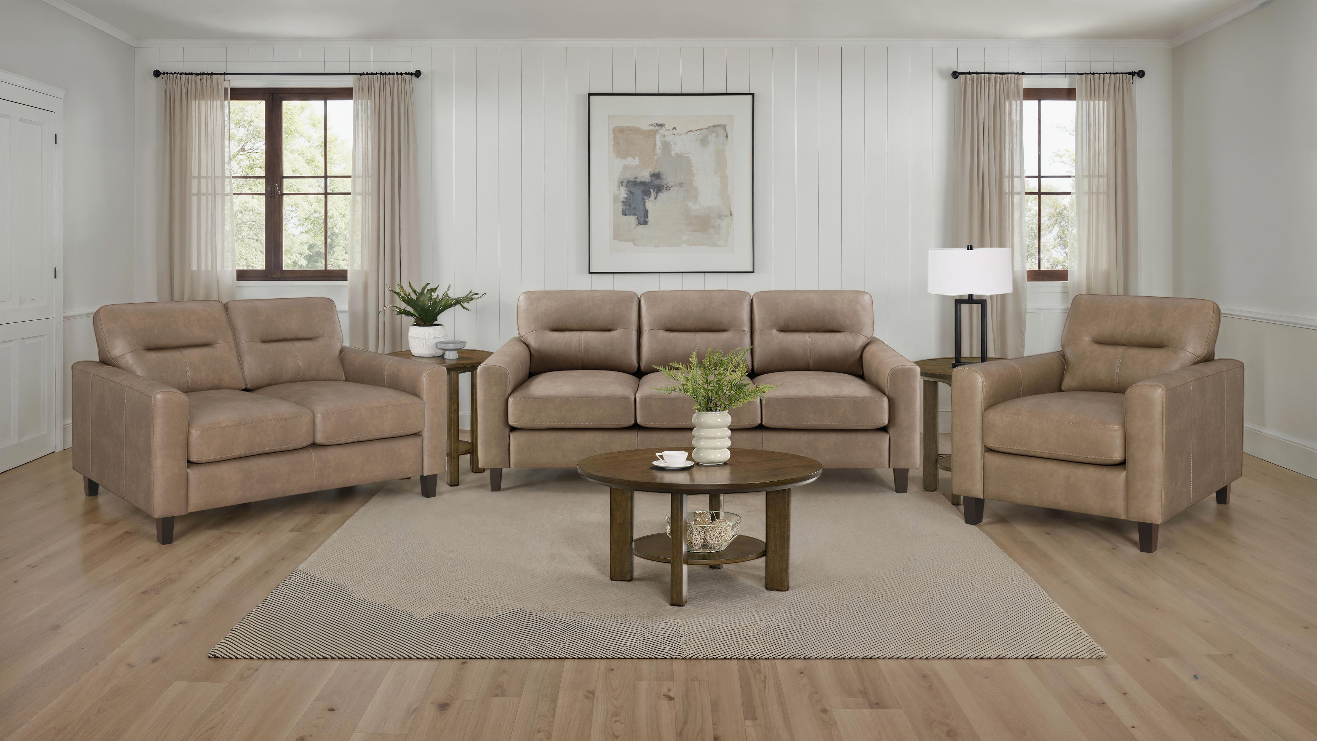 Scotland Faux Leather Upholstered Sofa Set