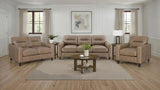 Scotland Faux Leather Upholstered Track Arm Loveseat