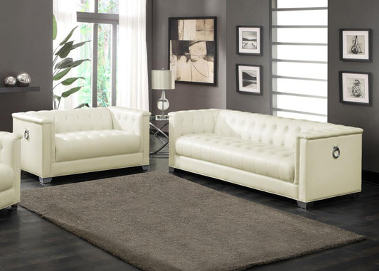 Chaviano Upholstered Track Arm Sofa Set Pearl