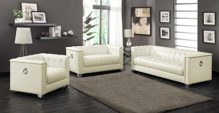 Chaviano Upholstered Track Arm Sofa Set Pearl