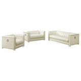 Chaviano Upholstered Track Arm Sofa Set Pearl