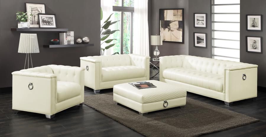 Chaviano Upholstered Track Arm Sofa Set Pearl