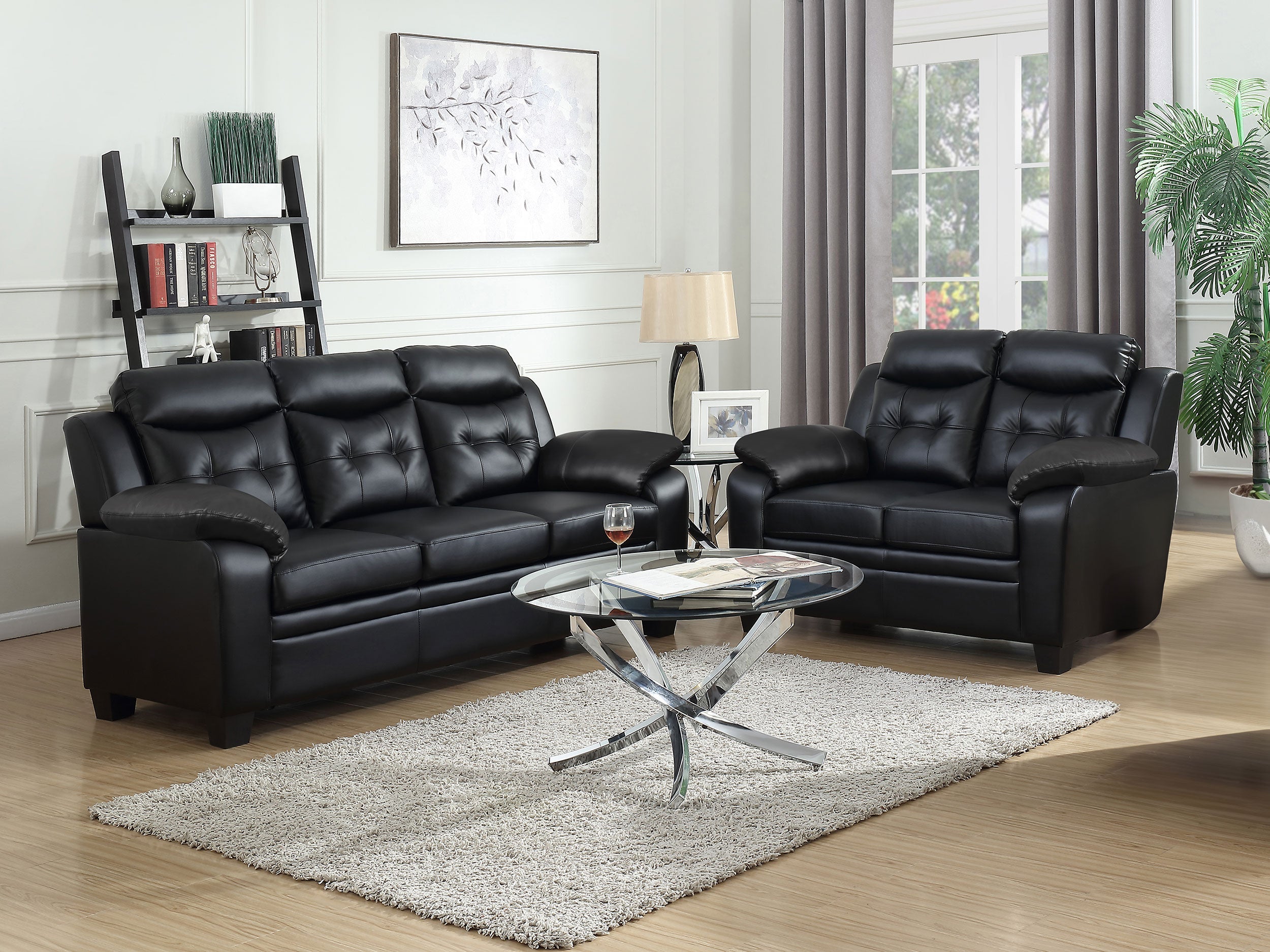 Finley Upholstered Padded Arm Tufted Sofa Set