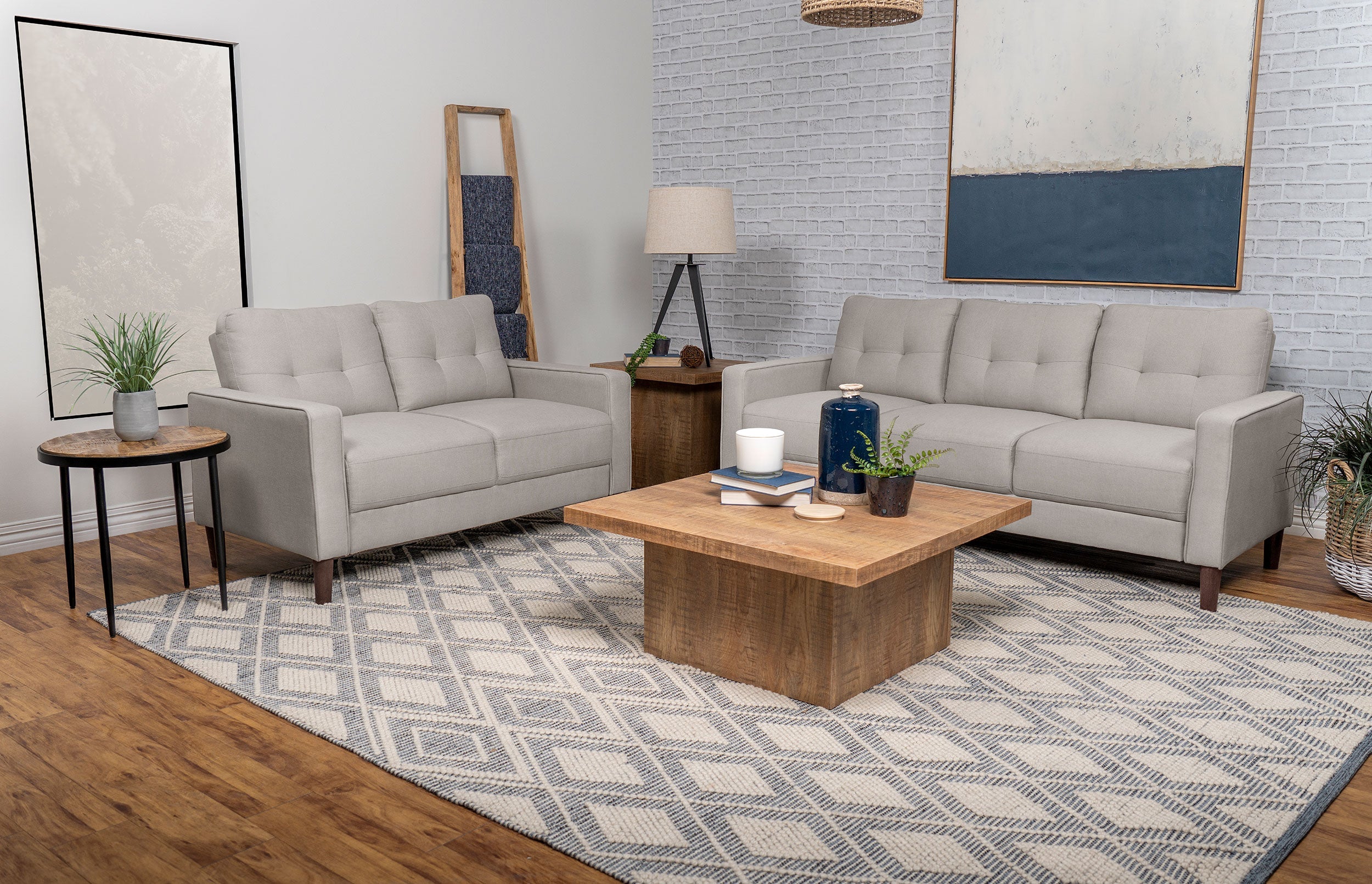 Bowen Upholstered Track Arm Tufted Sofa Set