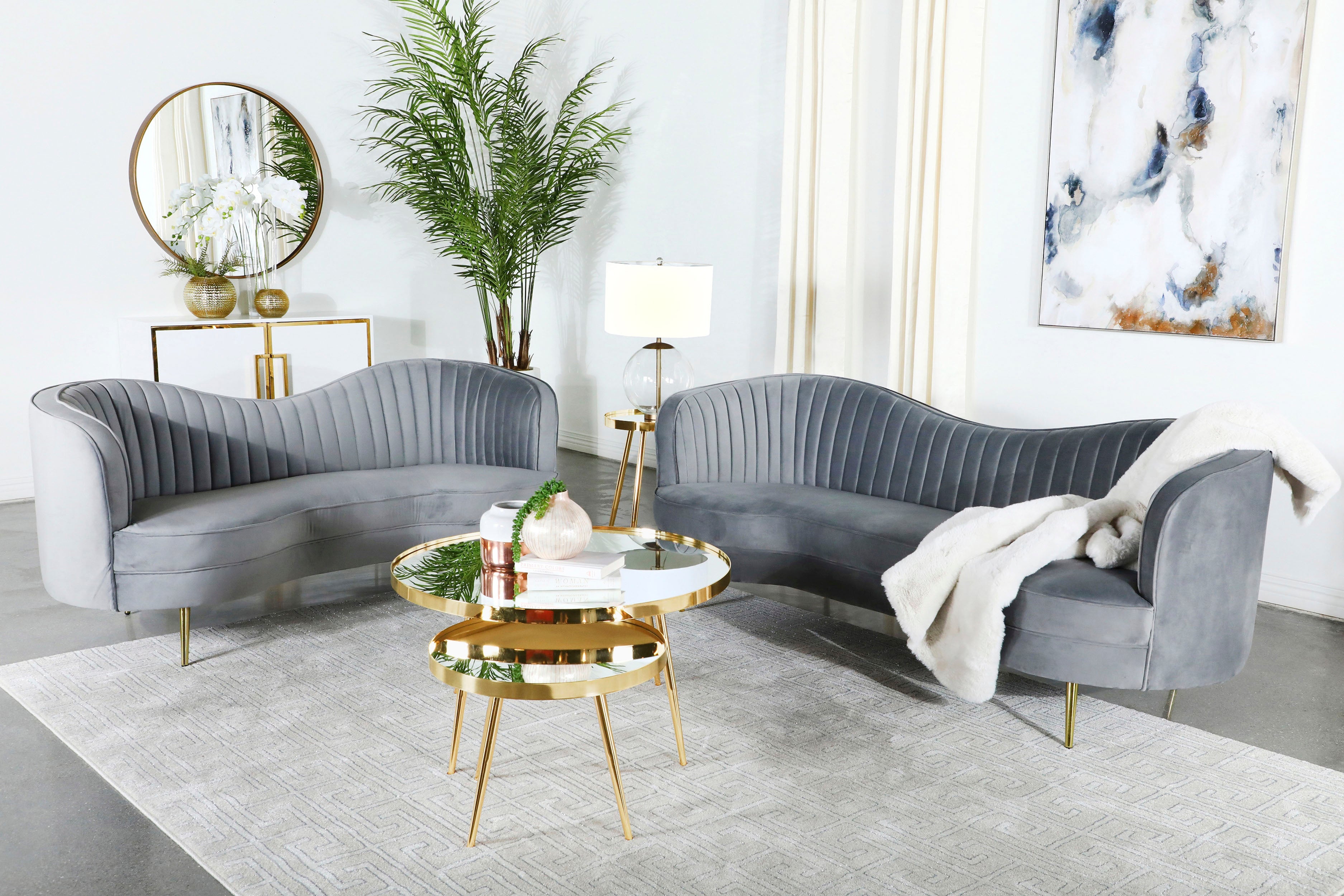 Sophia Upholstered Channel Tufted Sofa Set