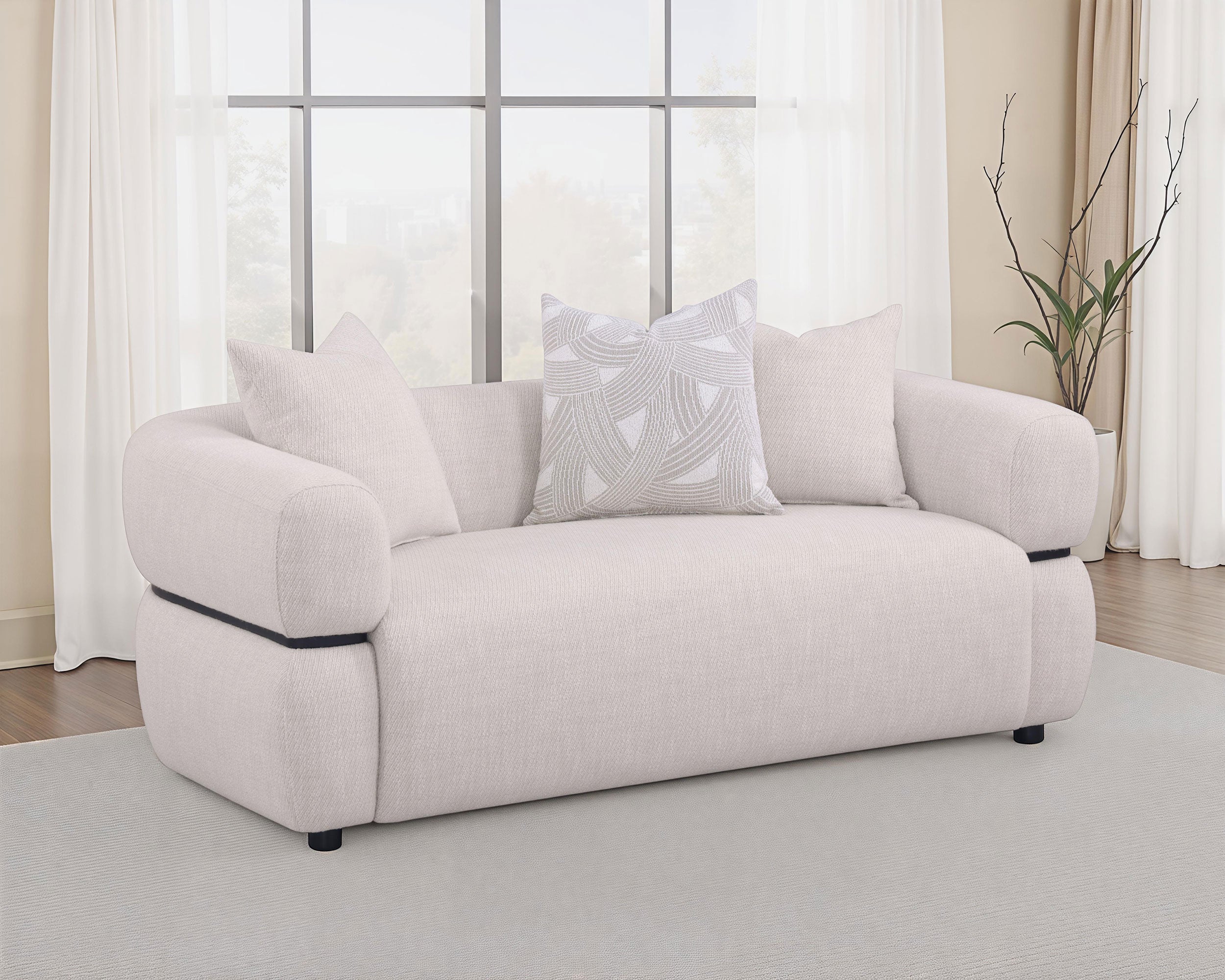 Jeanette 73-inch Fabric Upholstered Round Arm Loveseat Beige