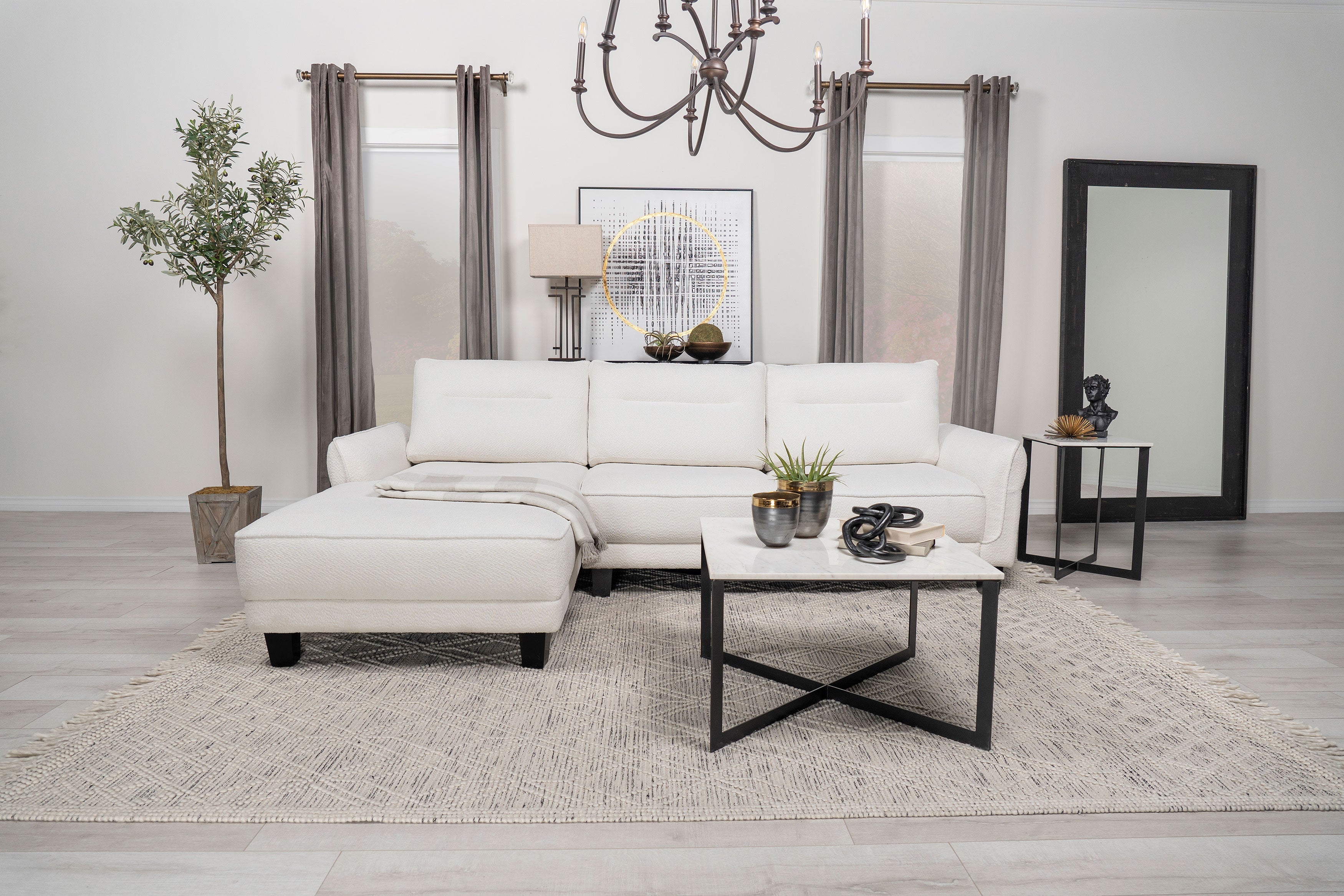 Caspian Upholstered Curved Arm Chaise Sectional Sofa